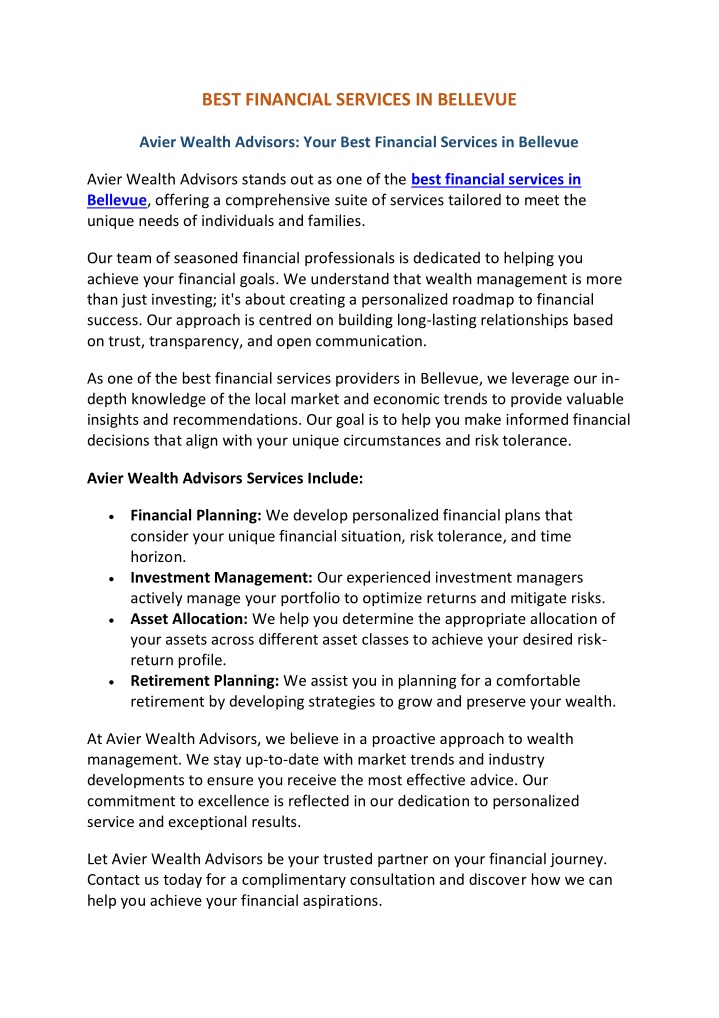 best financial services in bellevue n.w