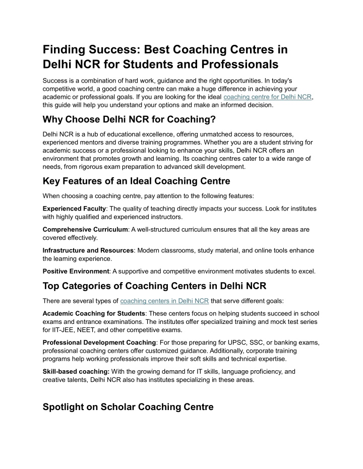 finding success best coaching centres in delhi n.w