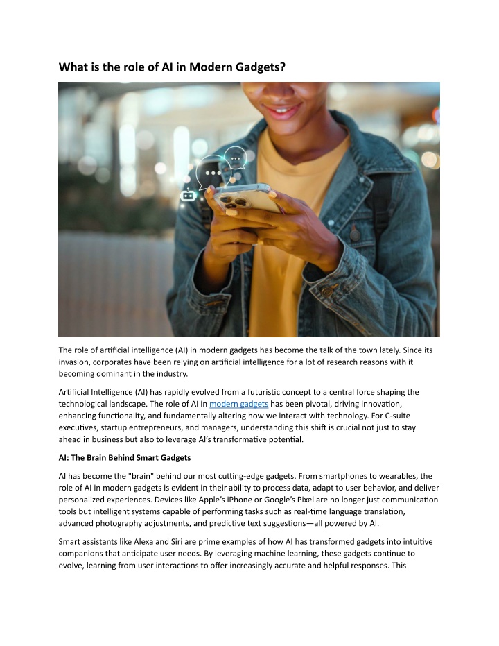 what is the role of ai in modern gadgets n.w