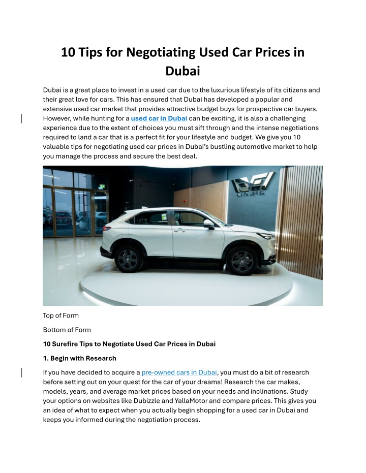 10 tips for negotiating used car prices in dubai n.w