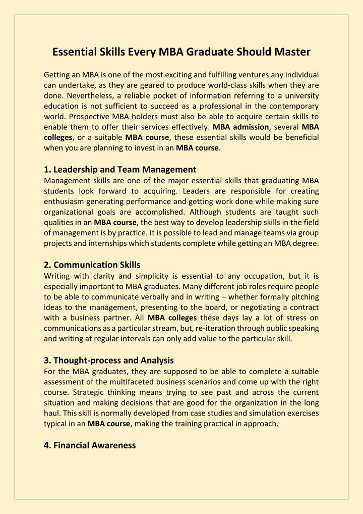 essential skills every mba graduate should master n.w