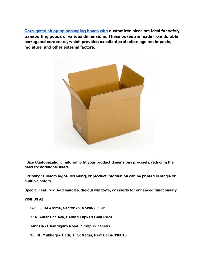 corrugated shipping packaging boxes with n.w