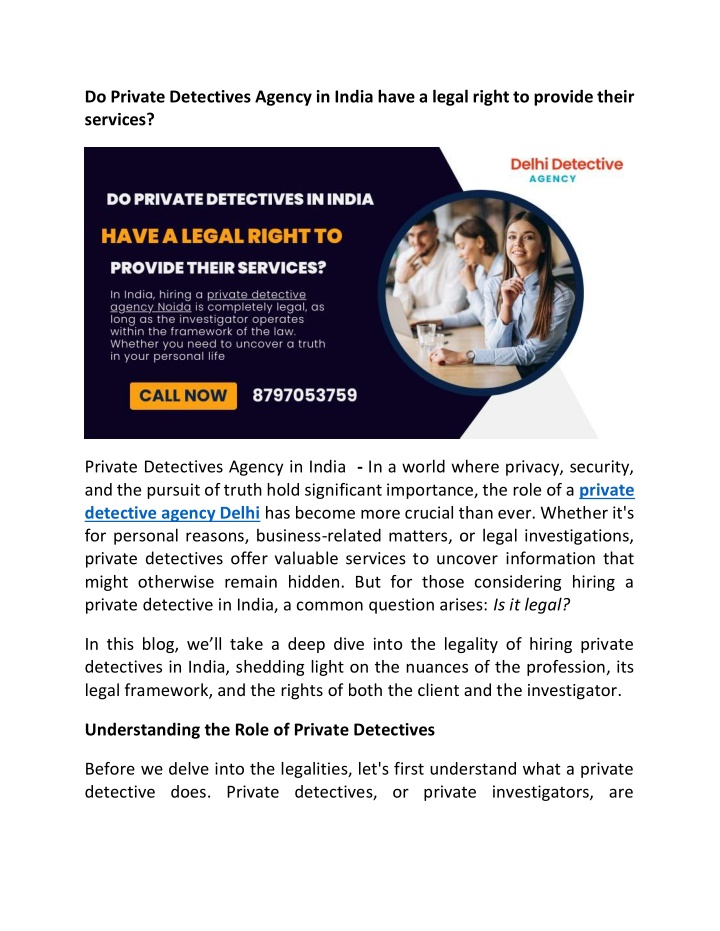 do private detectives agency in india have n.w