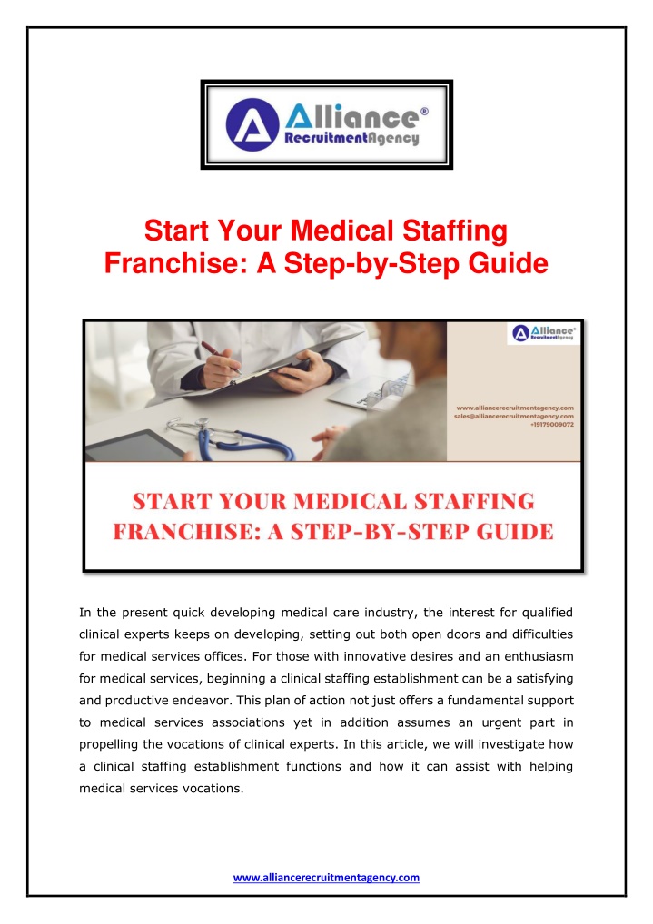 start your medical staffing franchise a step n.w