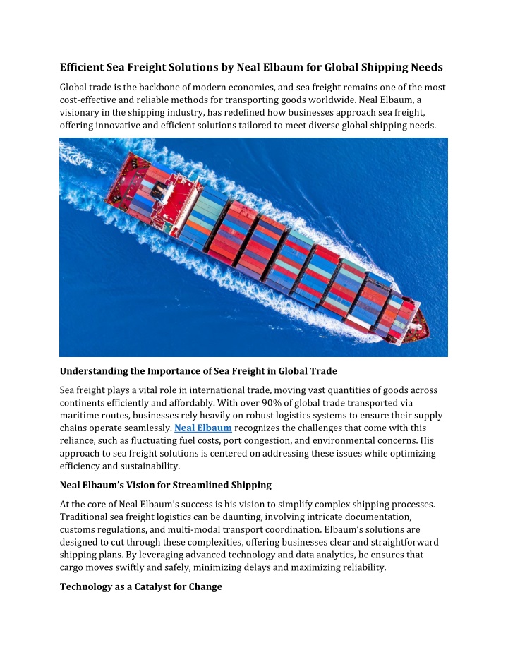 efficient sea freight solutions by neal elbaum n.w
