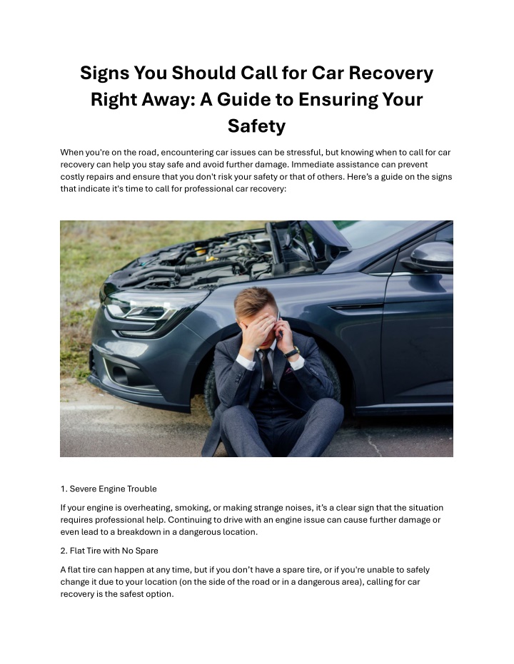 signs you should call for car recovery right away n.w