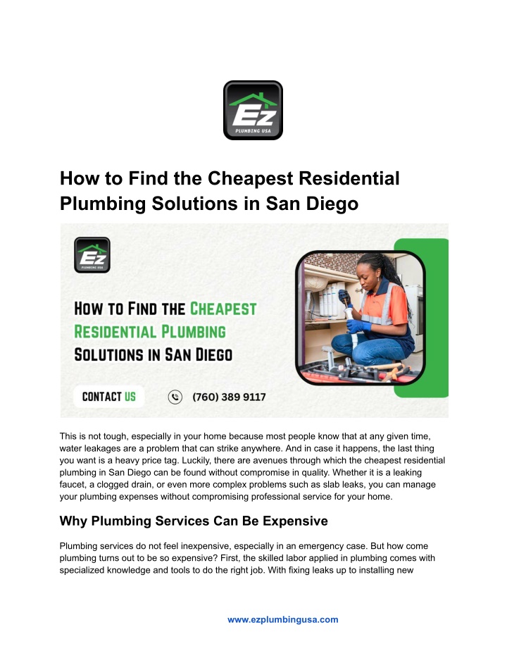 how to find the cheapest residential plumbing n.w