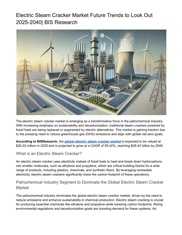 electric steam cracker market future trends n.w