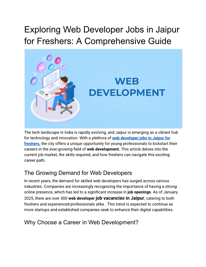 exploring web developer jobs in jaipur n.w
