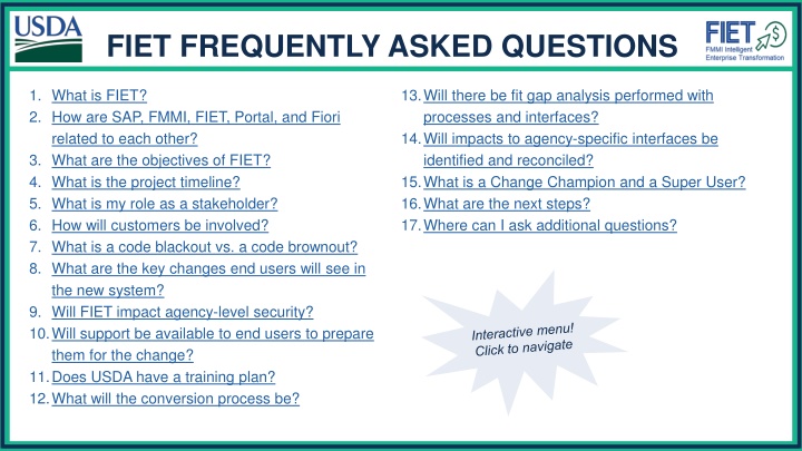FIET Project: Objectives, Relation to SAP, and More