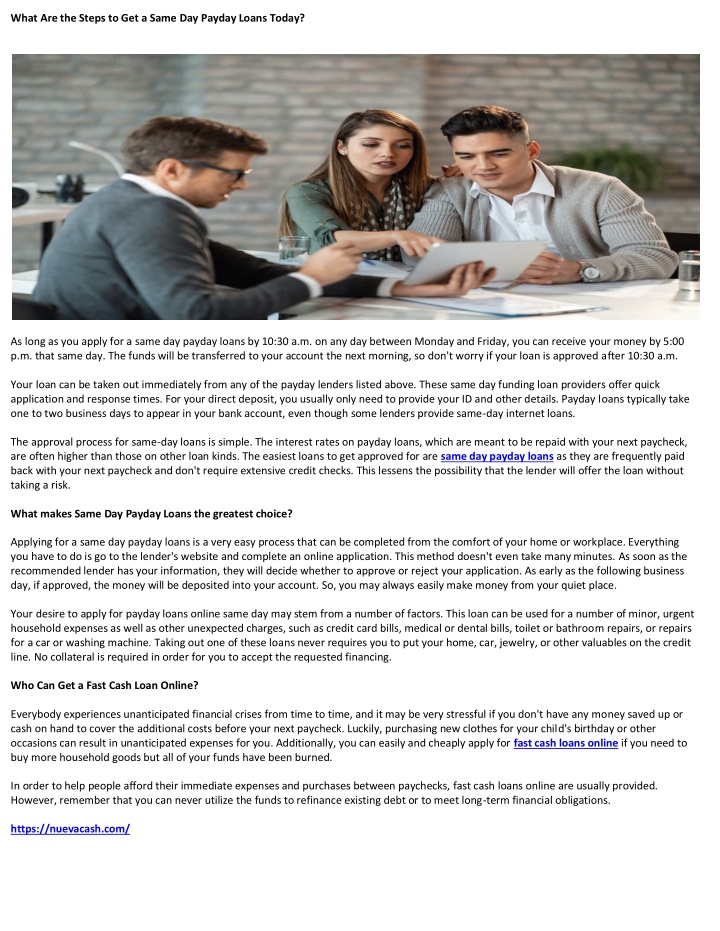 what are the steps to get a same day payday loans n.w