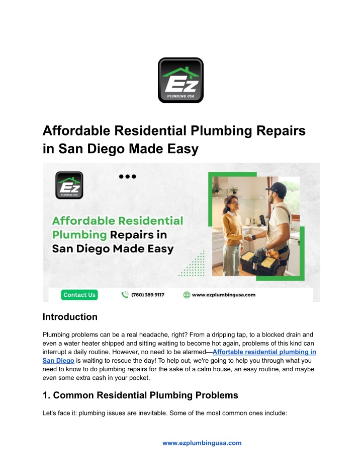 affordable residential plumbing repairs n.w