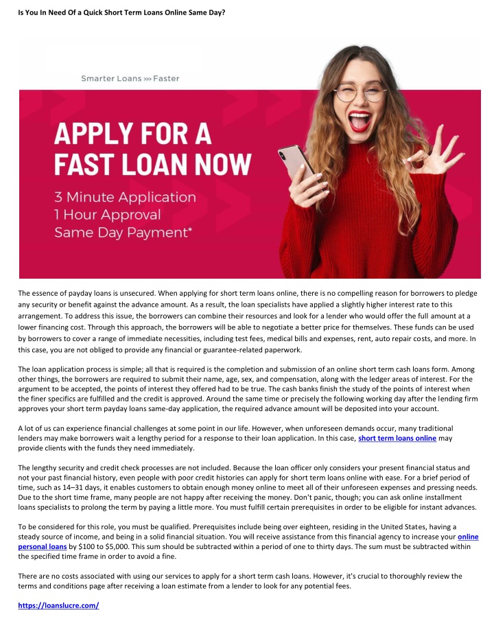is you in need of a quick short term loans online n.w
