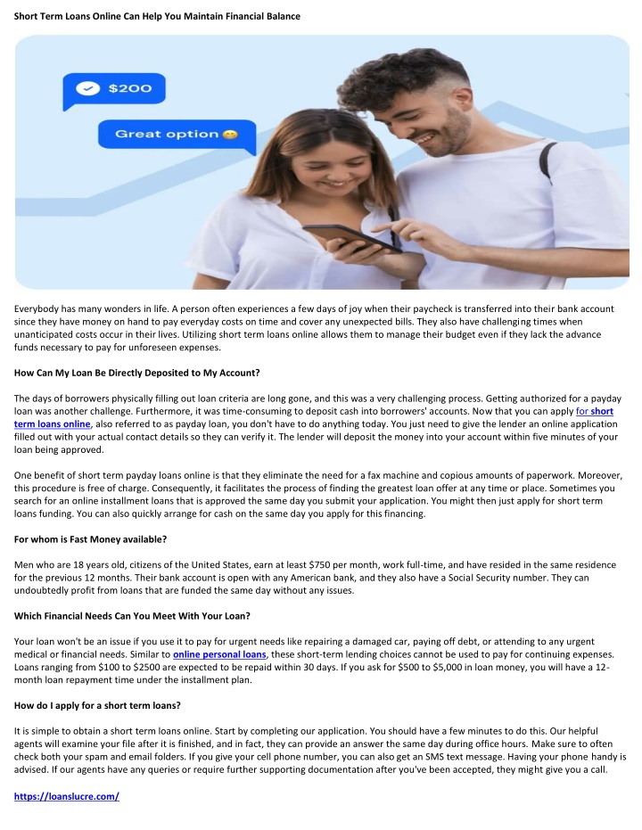 short term loans online can help you maintain n.w