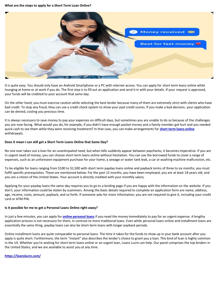 what are the steps to apply for a short term loan n.w