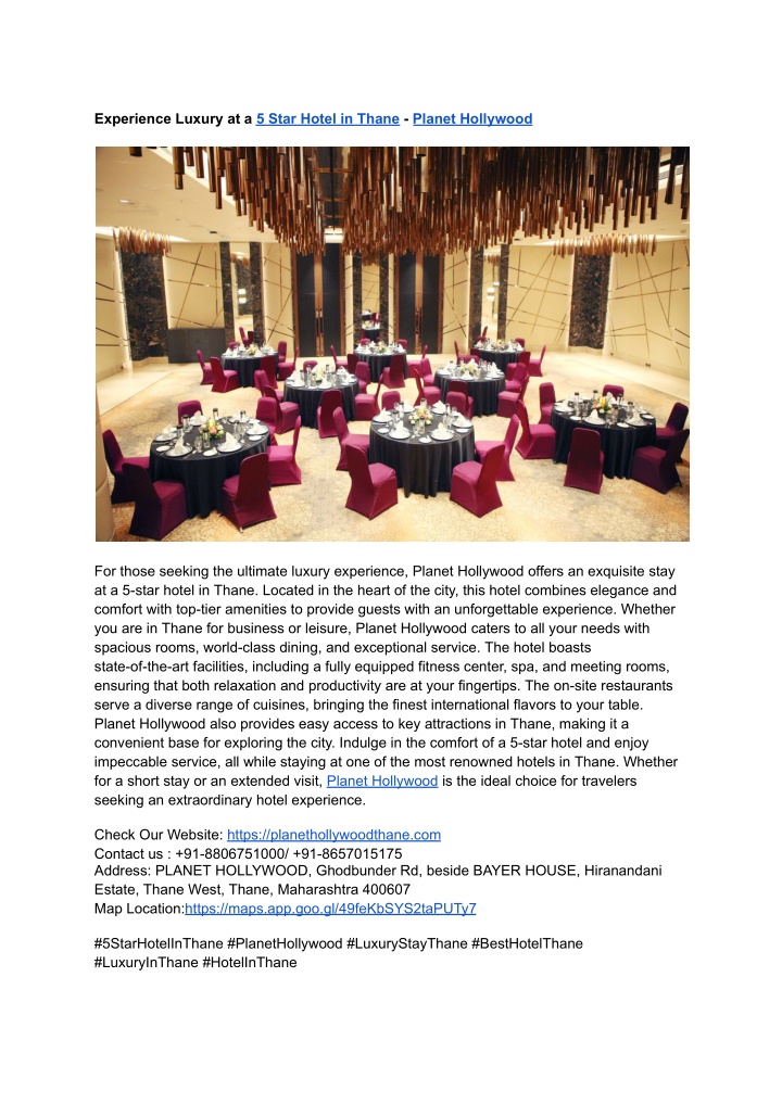 experience luxury at a 5 star hotel in thane n.w