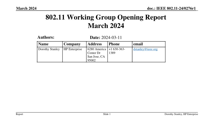 IEEE 802.11 Working Group Opening Report - March 2024