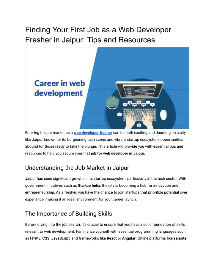 finding your first job as a web developer fresher n.w