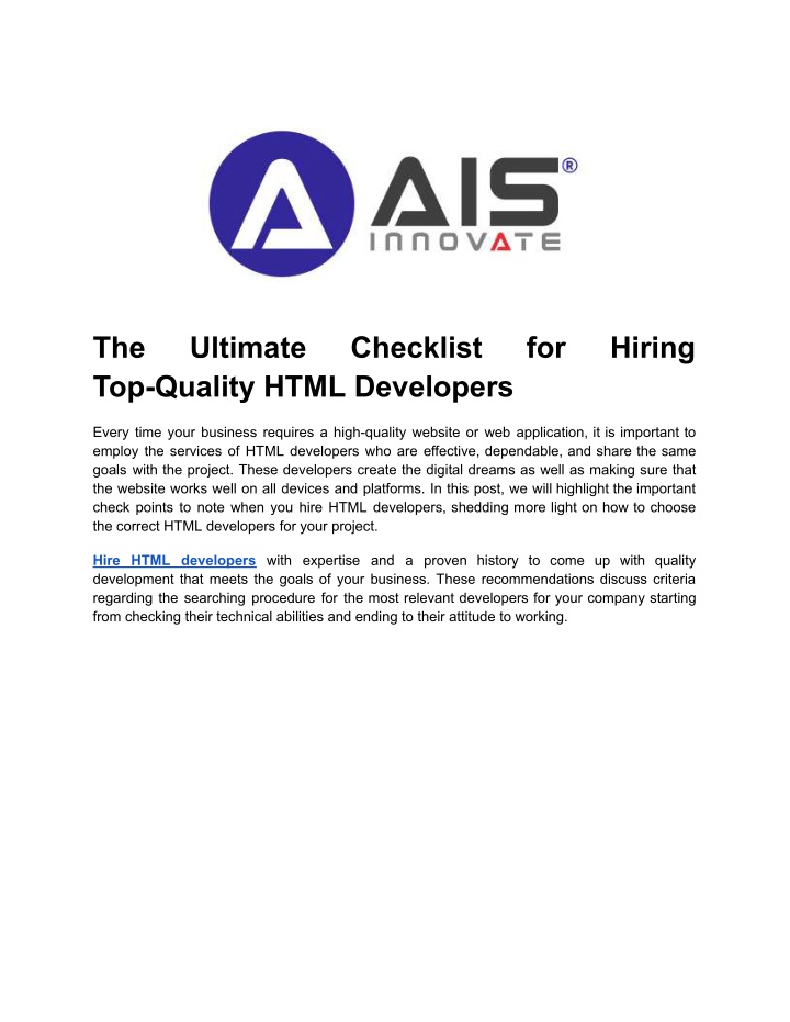the top quality html developers n.w