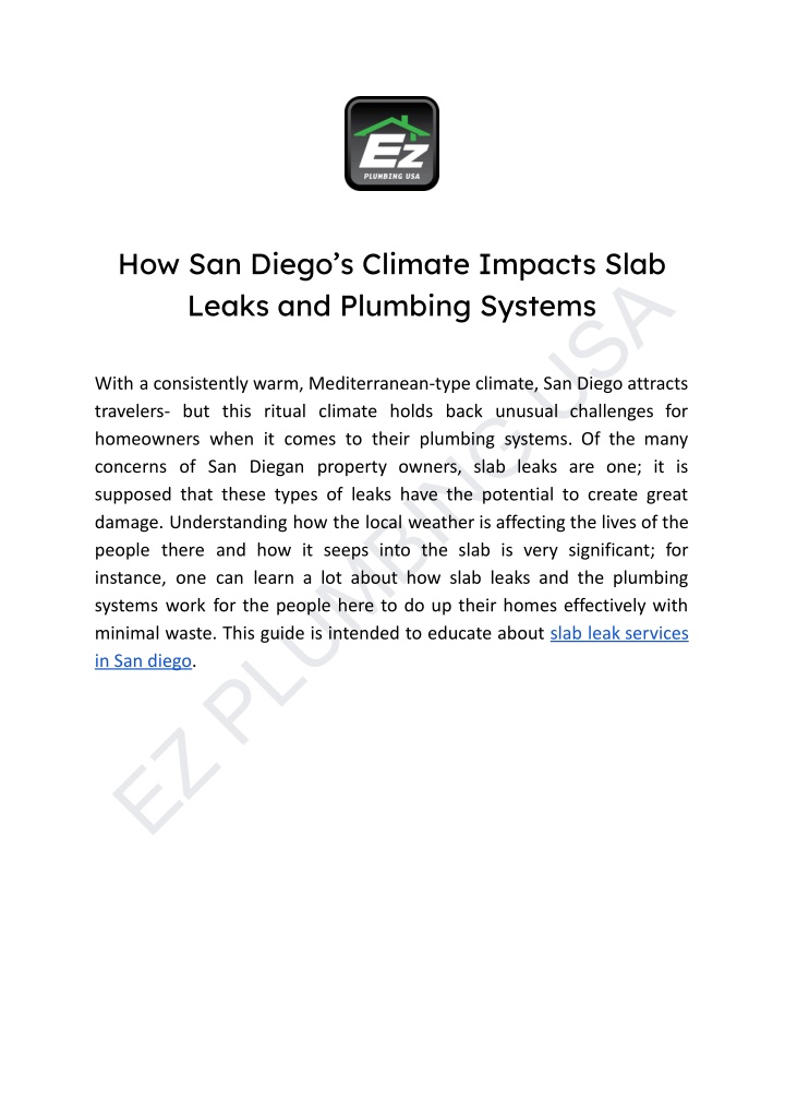 how san diego s climate impacts slab leaks n.w