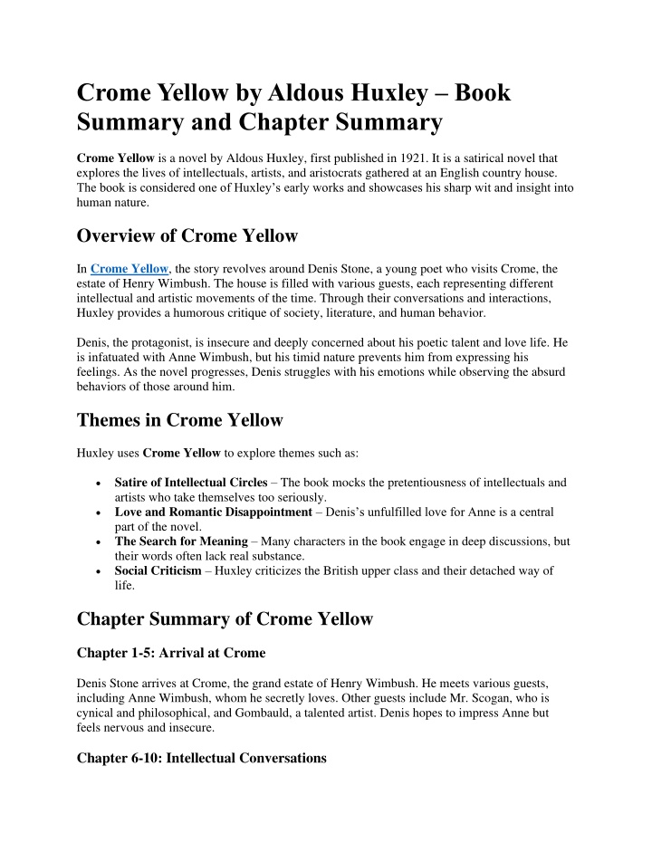 crome yellow by aldous huxley book summary n.w