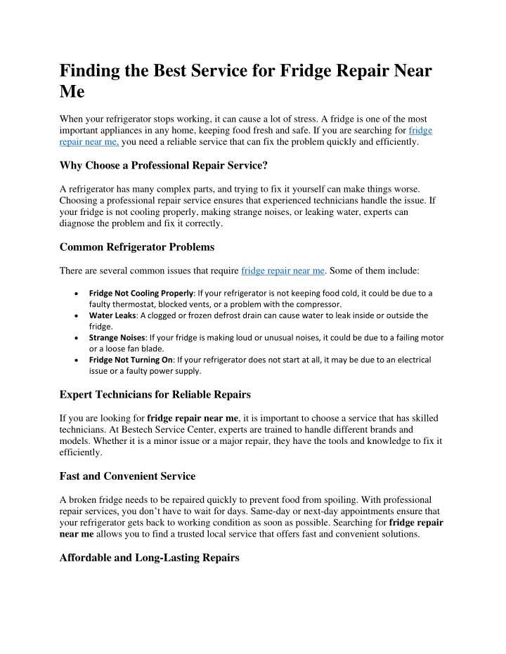 finding the best service for fridge repair near me n.w