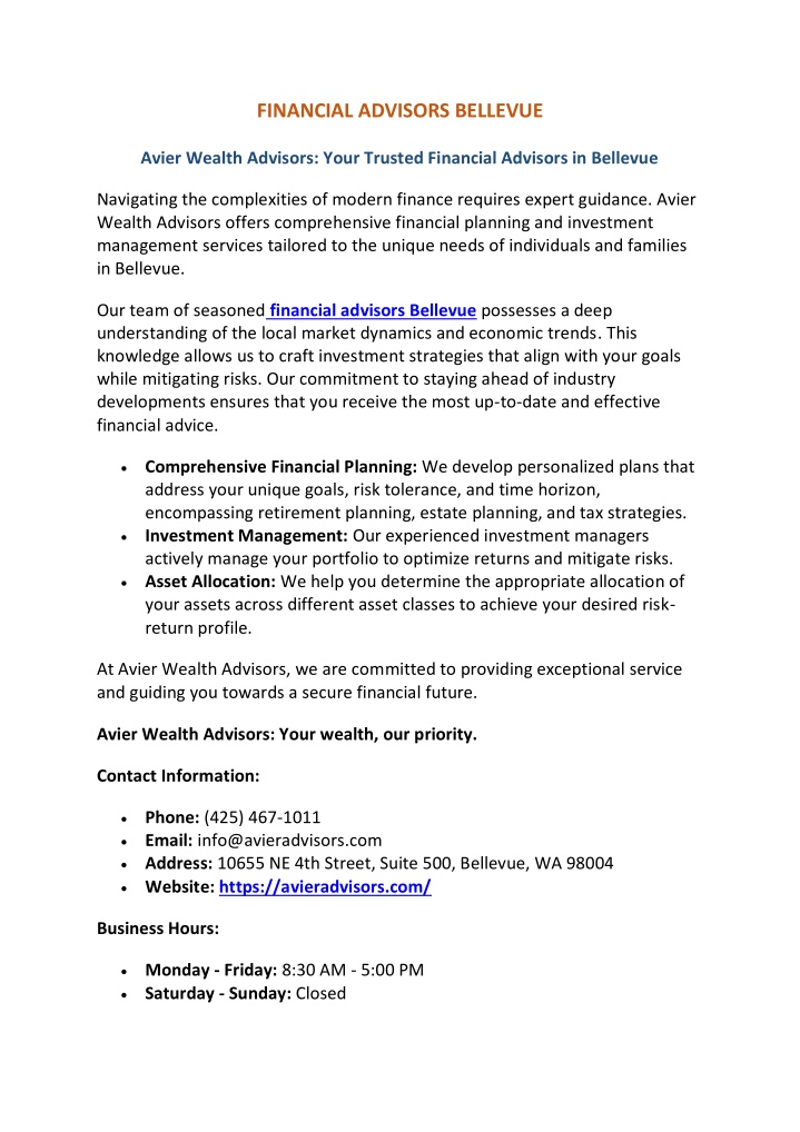 financial advisors bellevue n.w