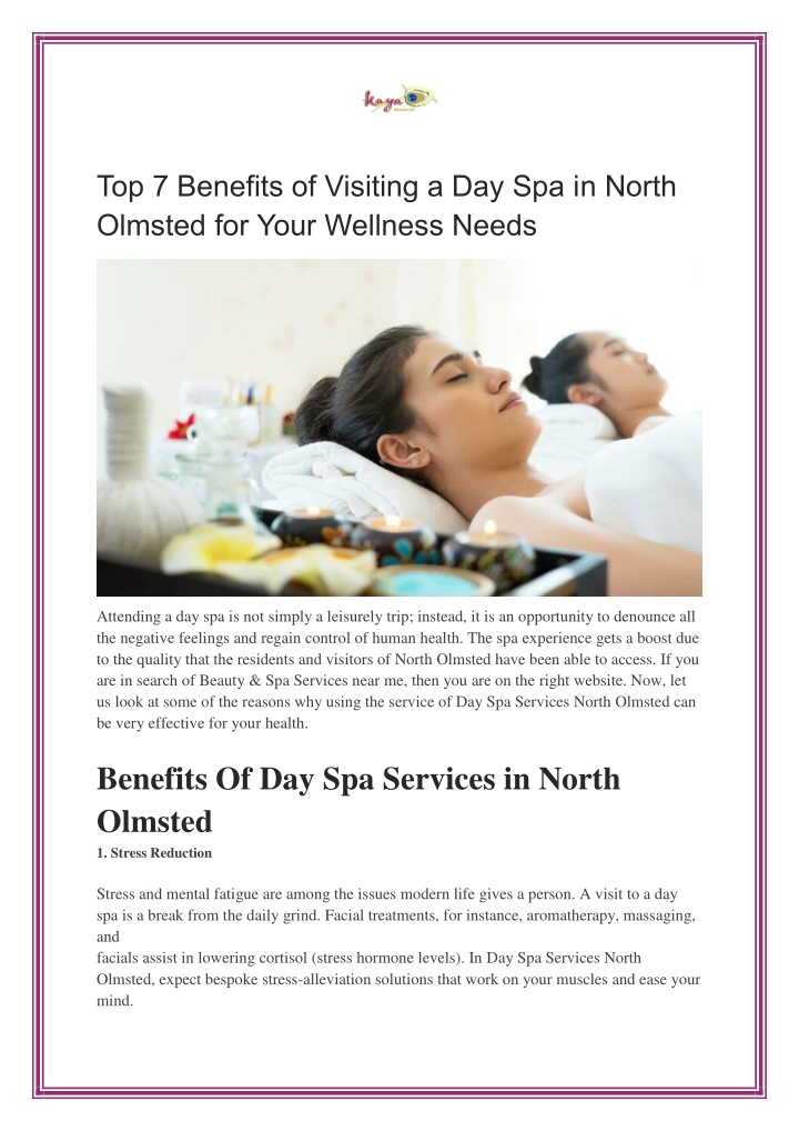 top 7 benefits of visiting a day spa in north n.w