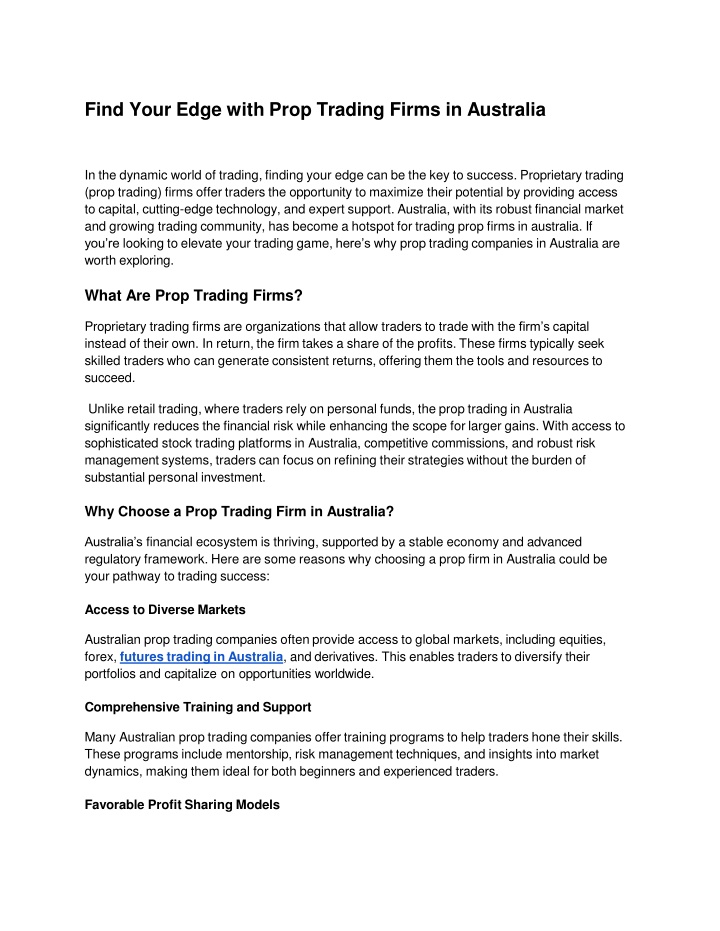 Find Your Edge with Prop Trading Firms in Australia