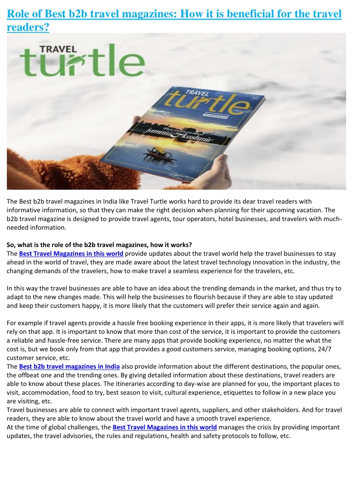 role of best b2b travel magazines n.w