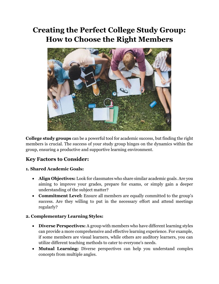 creating the perfect college study group n.w