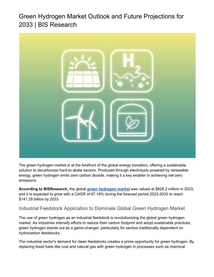 green hydrogen market outlook and future n.w