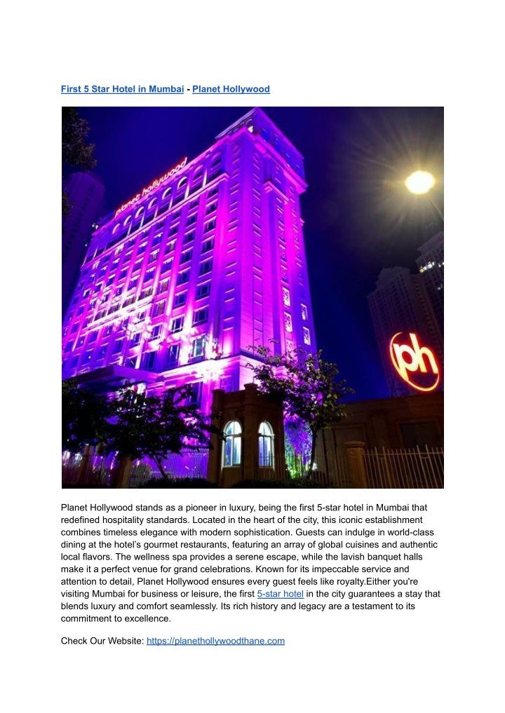 first 5 star hotel in mumbai planet hollywood n.w