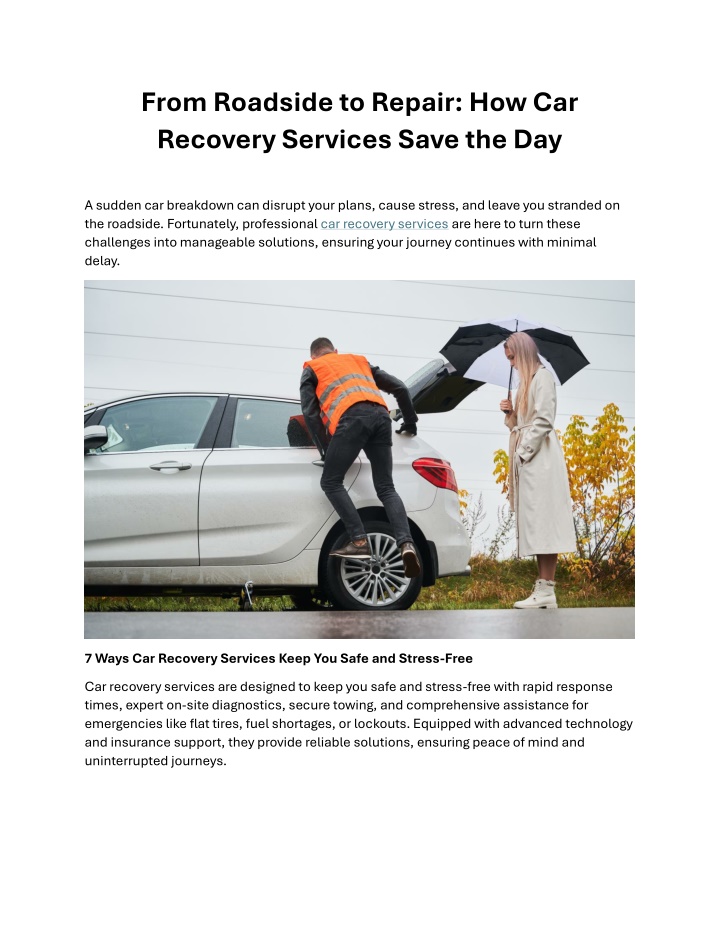 from roadside to repair how car recovery services n.w