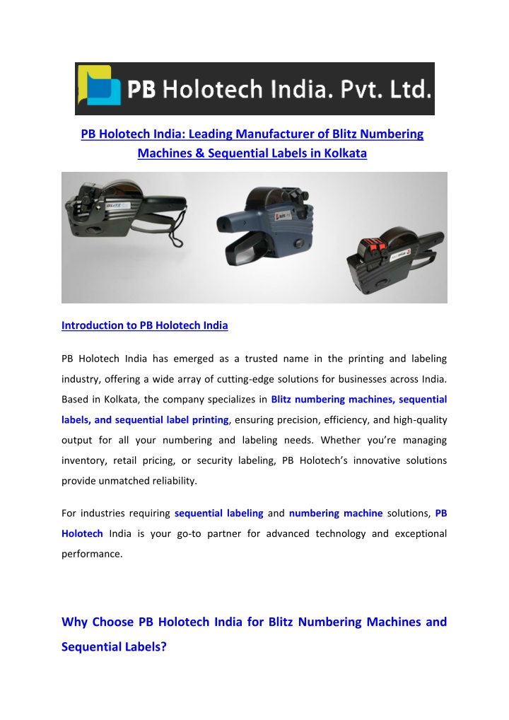 pb holotech india leading manufacturer of blitz n.w
