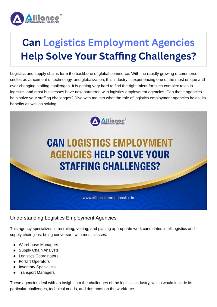can logistics employment agencies help solve your n.w