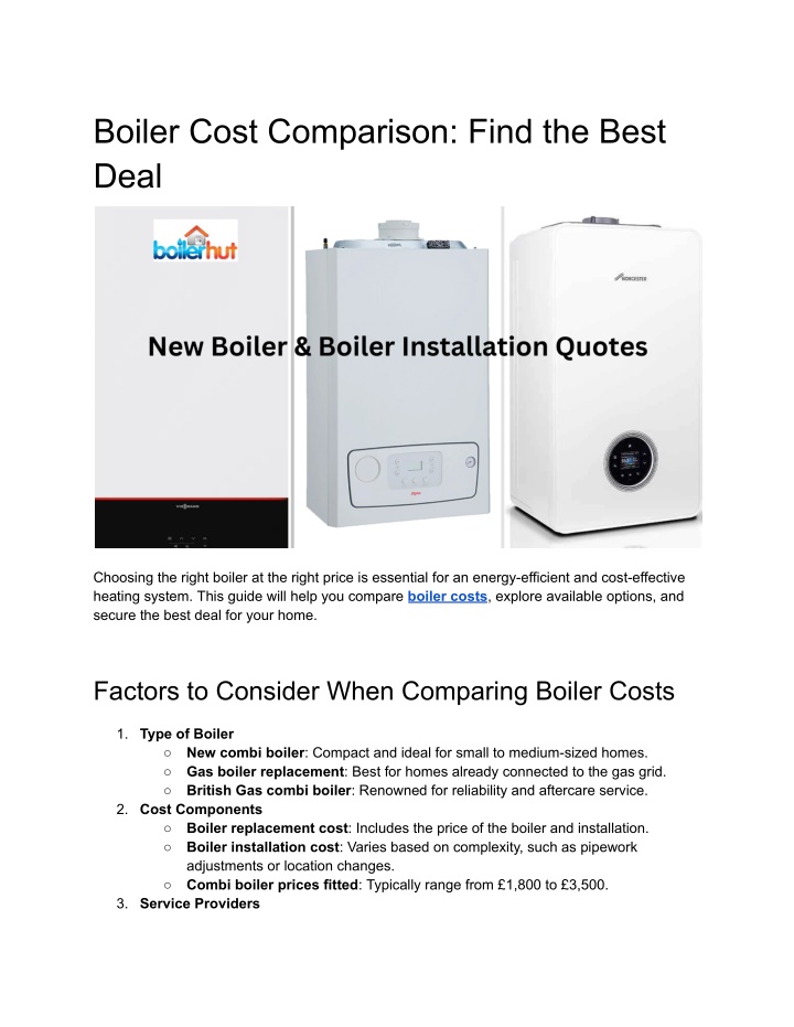 boiler cost comparison find the best deal n.w