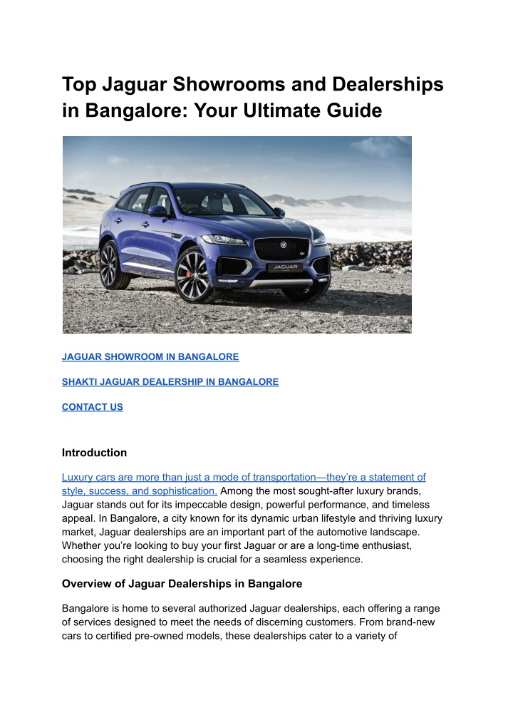 top jaguar showrooms and dealerships in bangalore n.w
