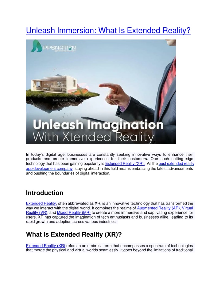 Unleash Immersion What Is Extended Reality