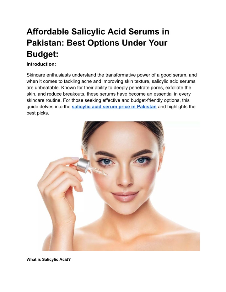 affordable salicylic acid serums in pakistan best n.w