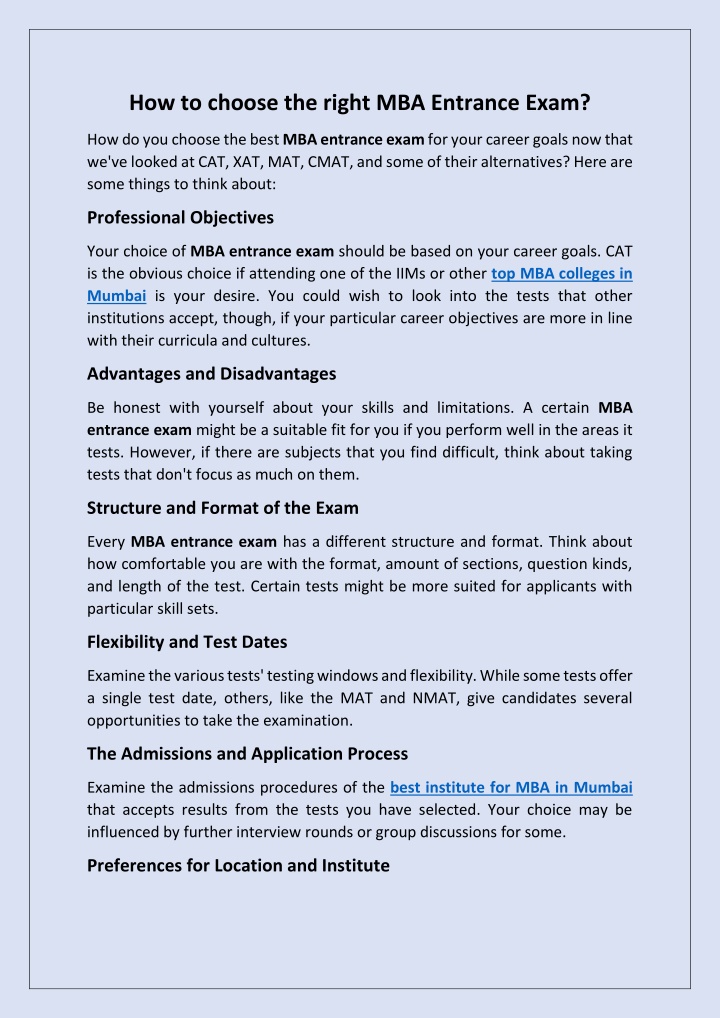how to choose the right mba entrance exam n.w