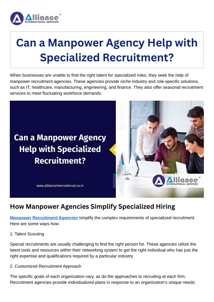 can a manpower agency help with specialized n.w