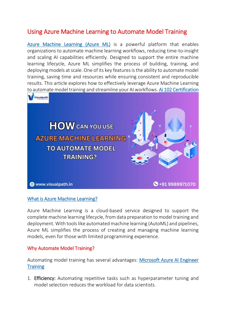 using azure machine learning to automate model n.w