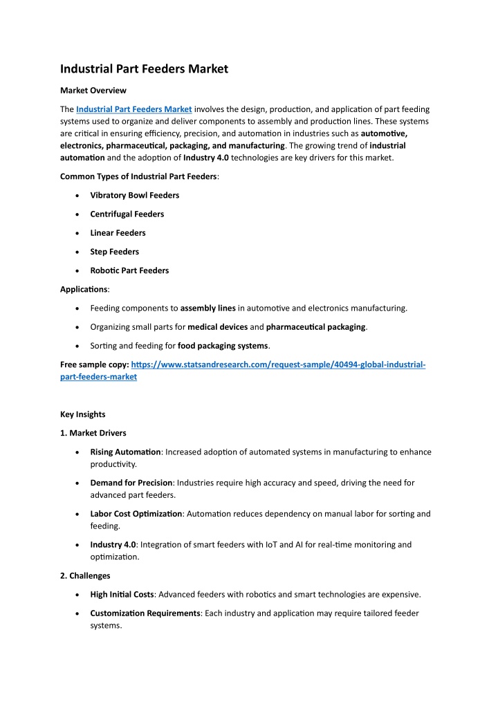 industrial part feeders market n.w