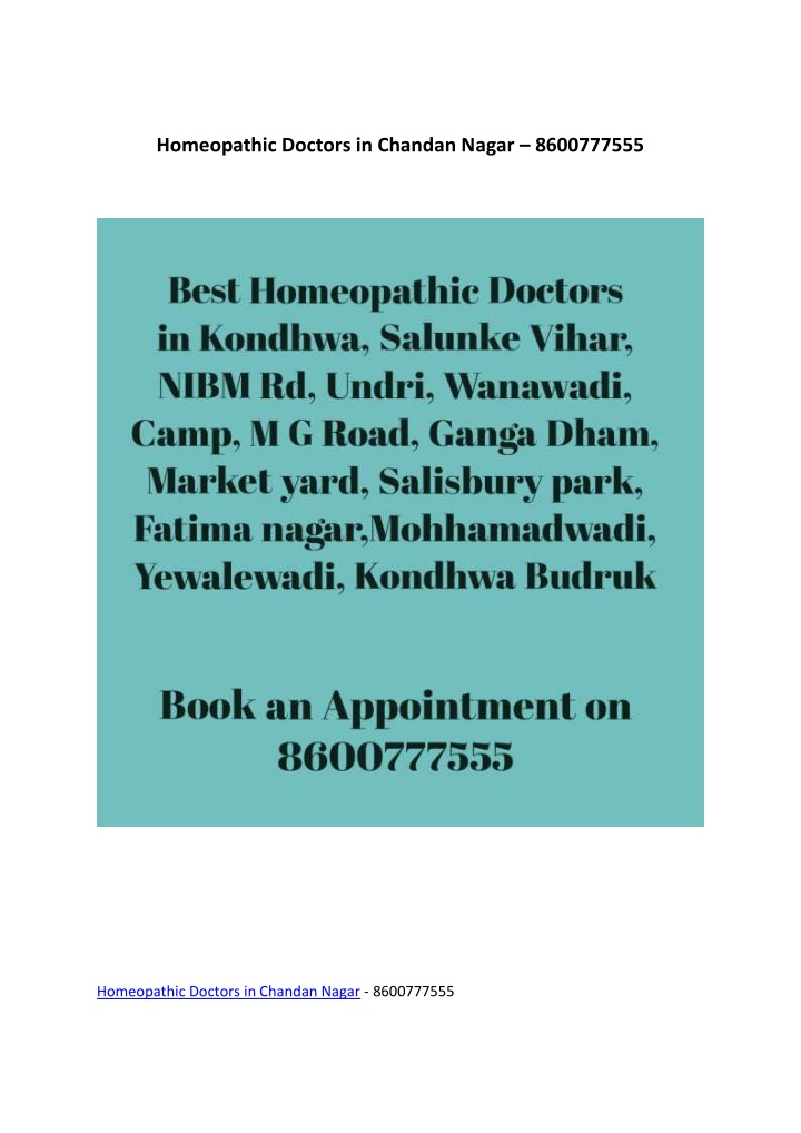 homeopathic doctors in chandan nagar 8600777555 n.w