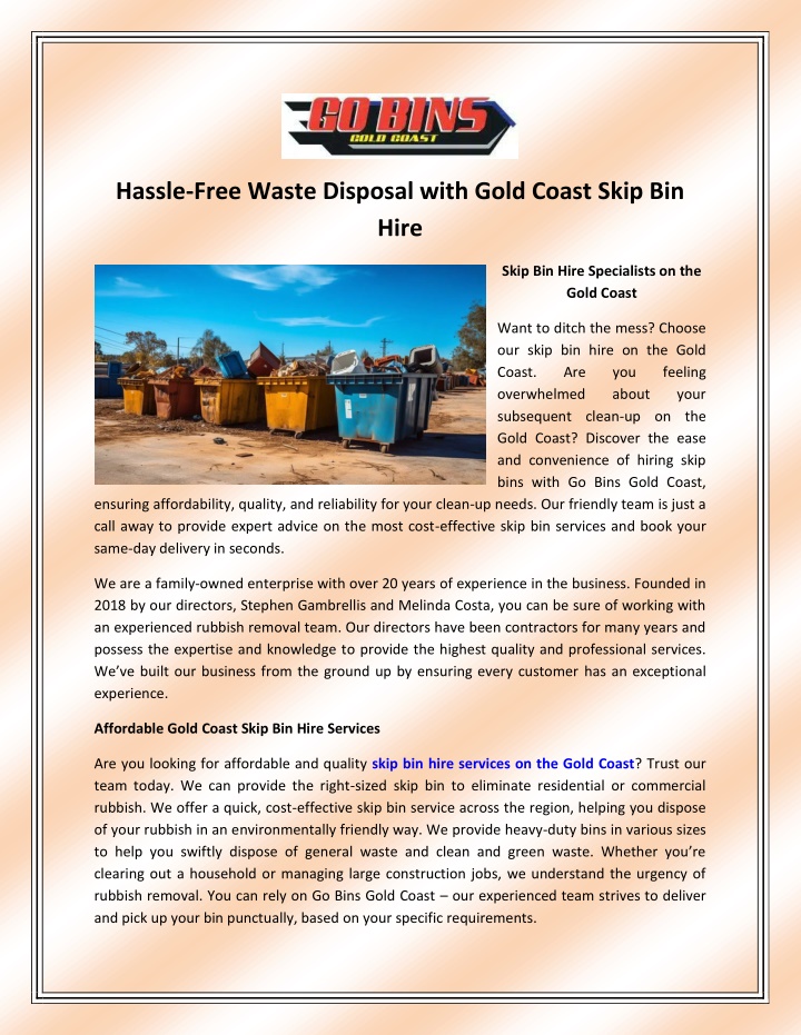 hassle free waste disposal with gold coast skip n.w