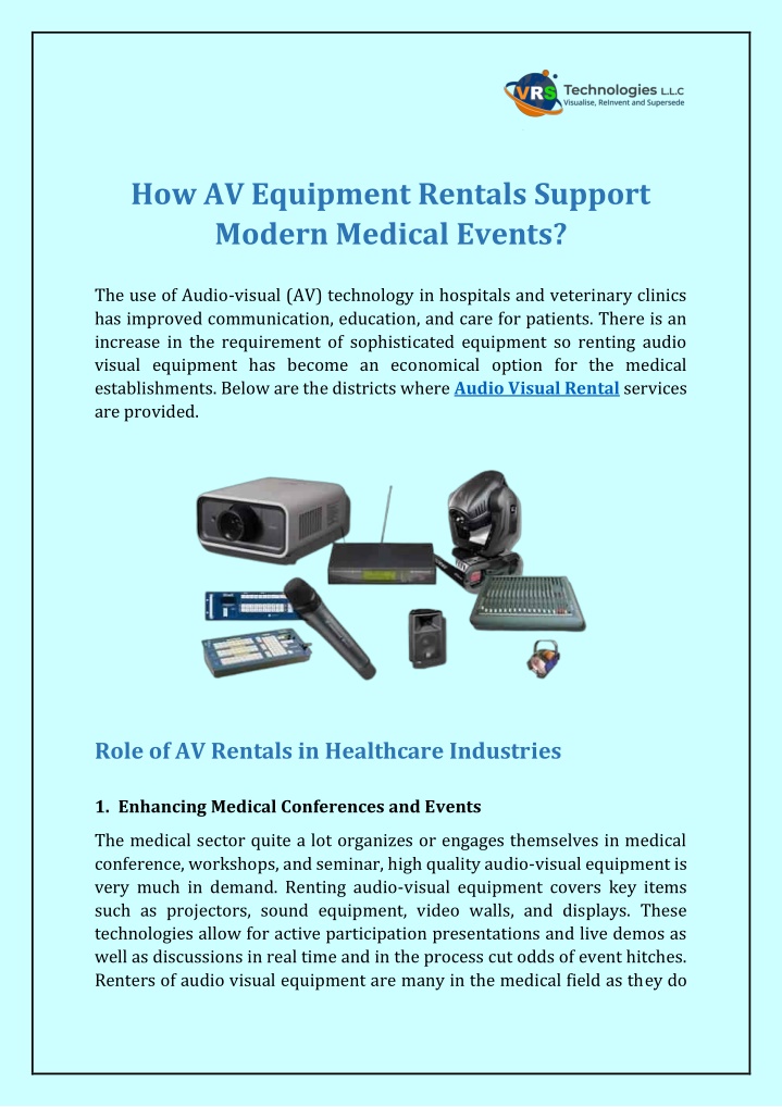 how av equipment rentals support modern medical n.w
