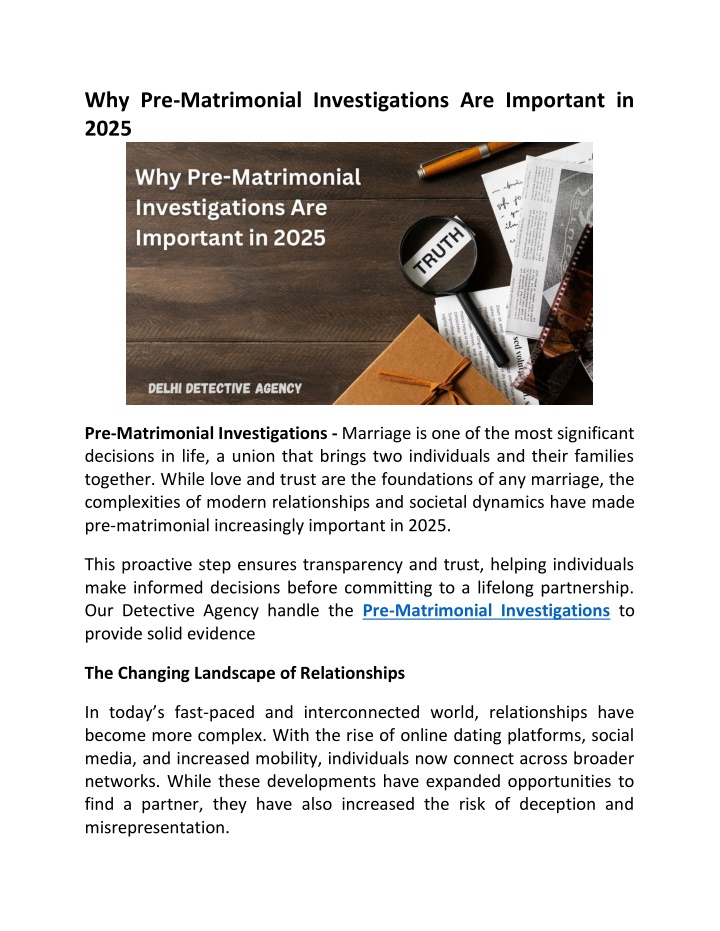 why pre matrimonial investigations are important n.w