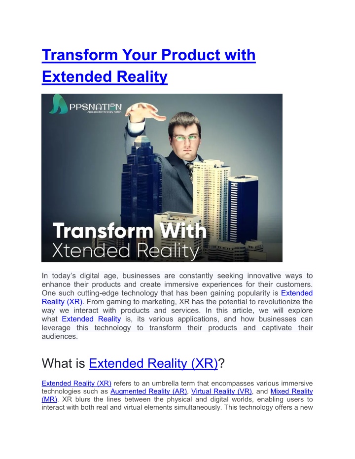 transform your product with extended reality n.w