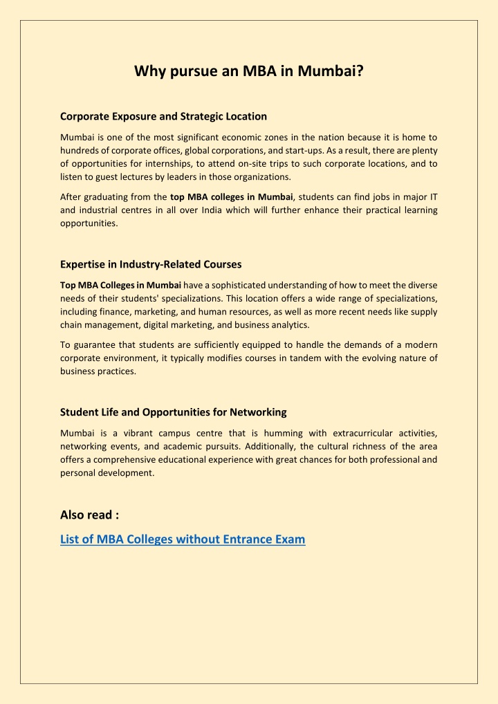 why pursue an mba in mumbai n.w